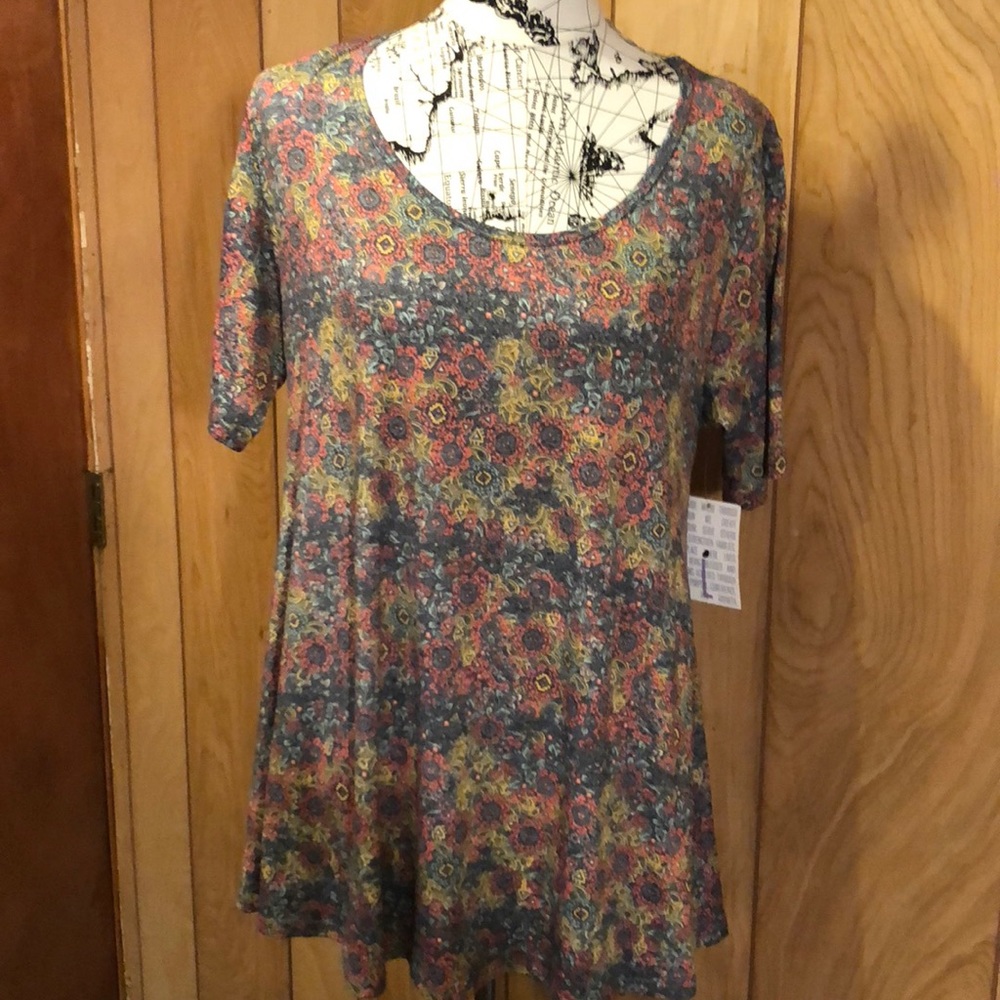 NWT Lularoe Perfect Tee Large Grey Pink Floral